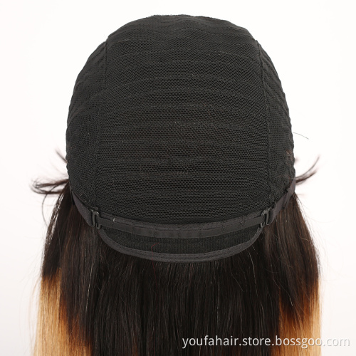 Wholesale Bangs Wig Brazilian Remy Straight Hair Human Hair Wigs For Women Ombre Color Non Lace Full Machine Made Wig With Bang
